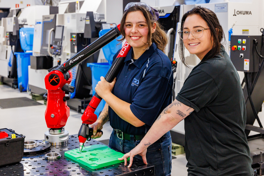 Chisholm Institute students Shae Ulmer-Joyce (left) and Aimee Dixon (right) are both studting their Certificate IV in Engineering CNC Programming