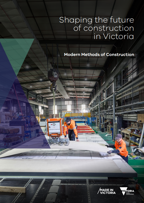 Front page of the modern methods of constructions statement showing a manufacturing setting with workers in high-vis