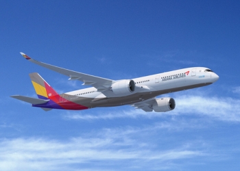 Asiana Airline’s A350 Airbus flying in the sky