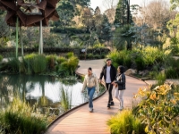 Three people walking through the Chelsea Australia Gardens