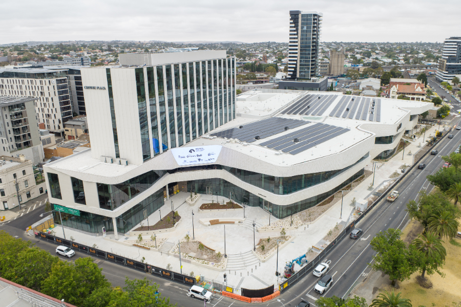 aerial view of the built Nyaal Banyul Geelong Convention and Event Centre