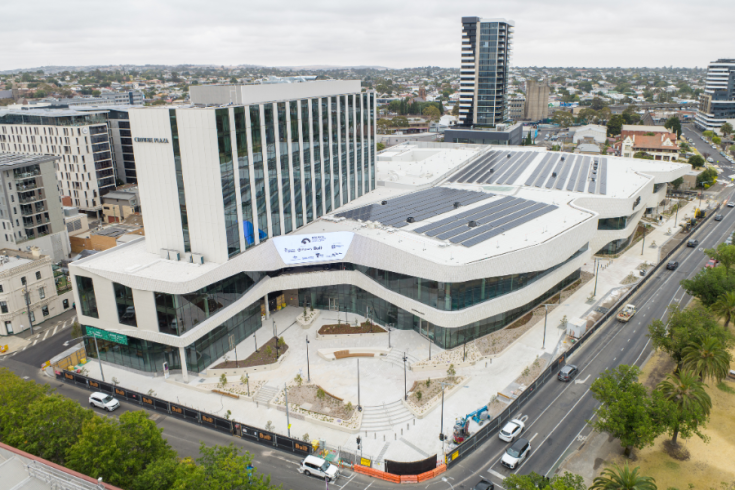 aerial view of the built Nyaal Banyul Geelong Convention and Event Centre