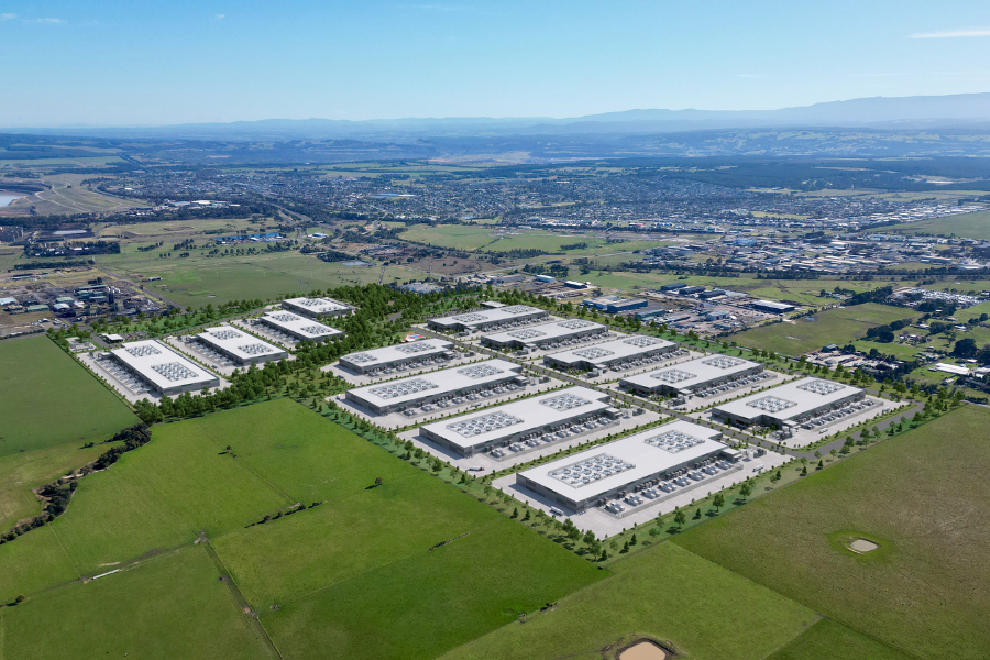 Birds-eye view of a data park in the Latrobe Valley