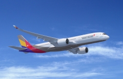 Asiana Airline’s A350 Airbus flying in the sky