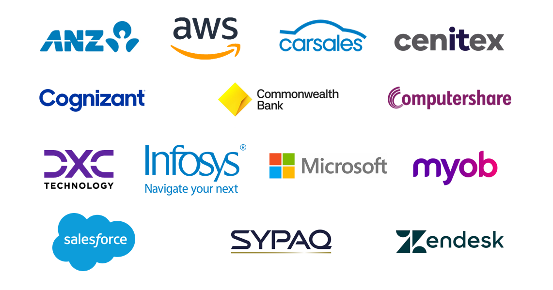 Digital Jobs program partners are ANZ, AWS, Carsales, Cenitex, Cognizant, Computershare,  DXC Technology, Infosys, Microsoft, MYOB, NCS, Salesforce, Siemens, Swisse, Sypaq, Zendesk.