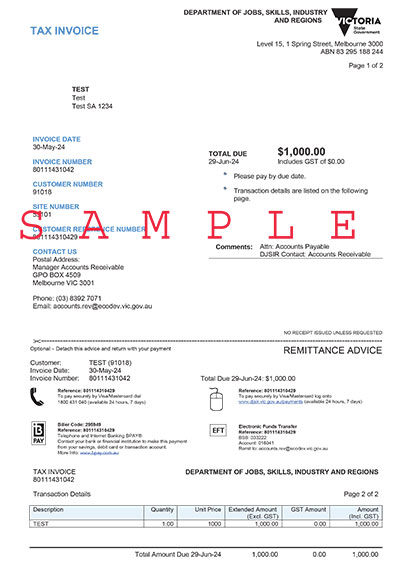 Sample payment notice